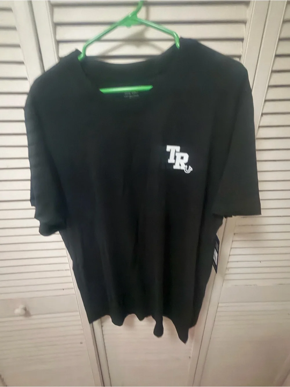 True Religion Black Tee with White Tag Print